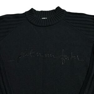 Vintage Platinum FUBU Sweater Men's Large Black Embroidered Ribbed 90s Y2K